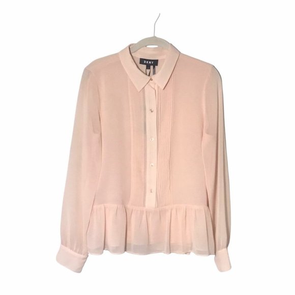 DKNY Button Up Long Sleeve Collared Top in Blush Pink - Size S (NWT) - Picture 2 of 6